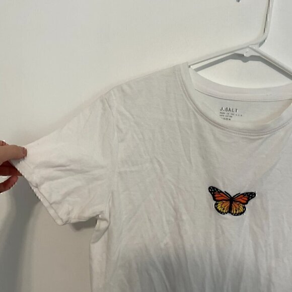 JOHN GALT BRANDY MELVILLE White Embroidered Monarch Butterfly Embroidery T-Shirt - Picture 6 of 11